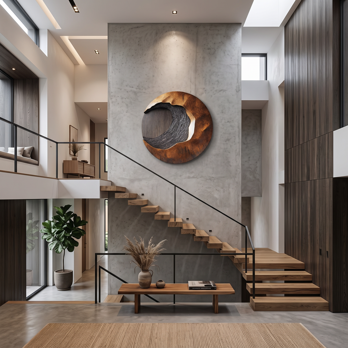 Hand-Carved 3D Solid Hardwood Wall Art with Wave Contours - view 3