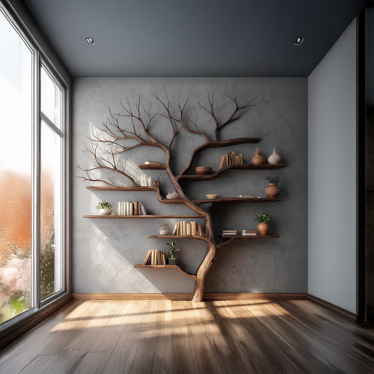 Rustic Tree Branch Floating Wall Bookshelf, 60 x 60 Inch - view 2