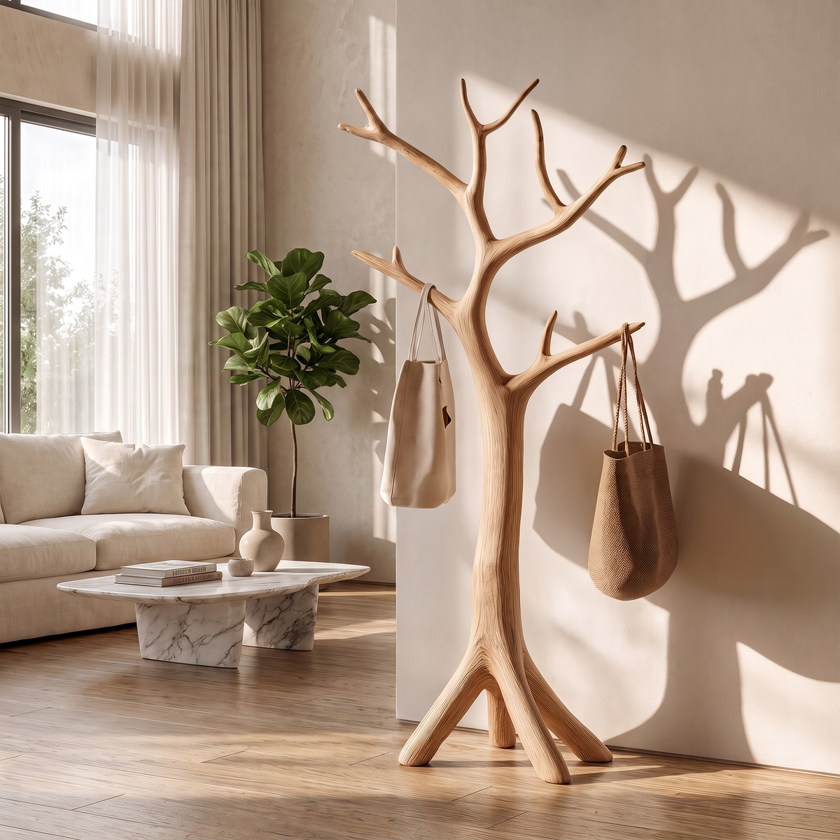 Driftwood Branch Wall Coat Rack for Entryway and Bedroom in Oak finish