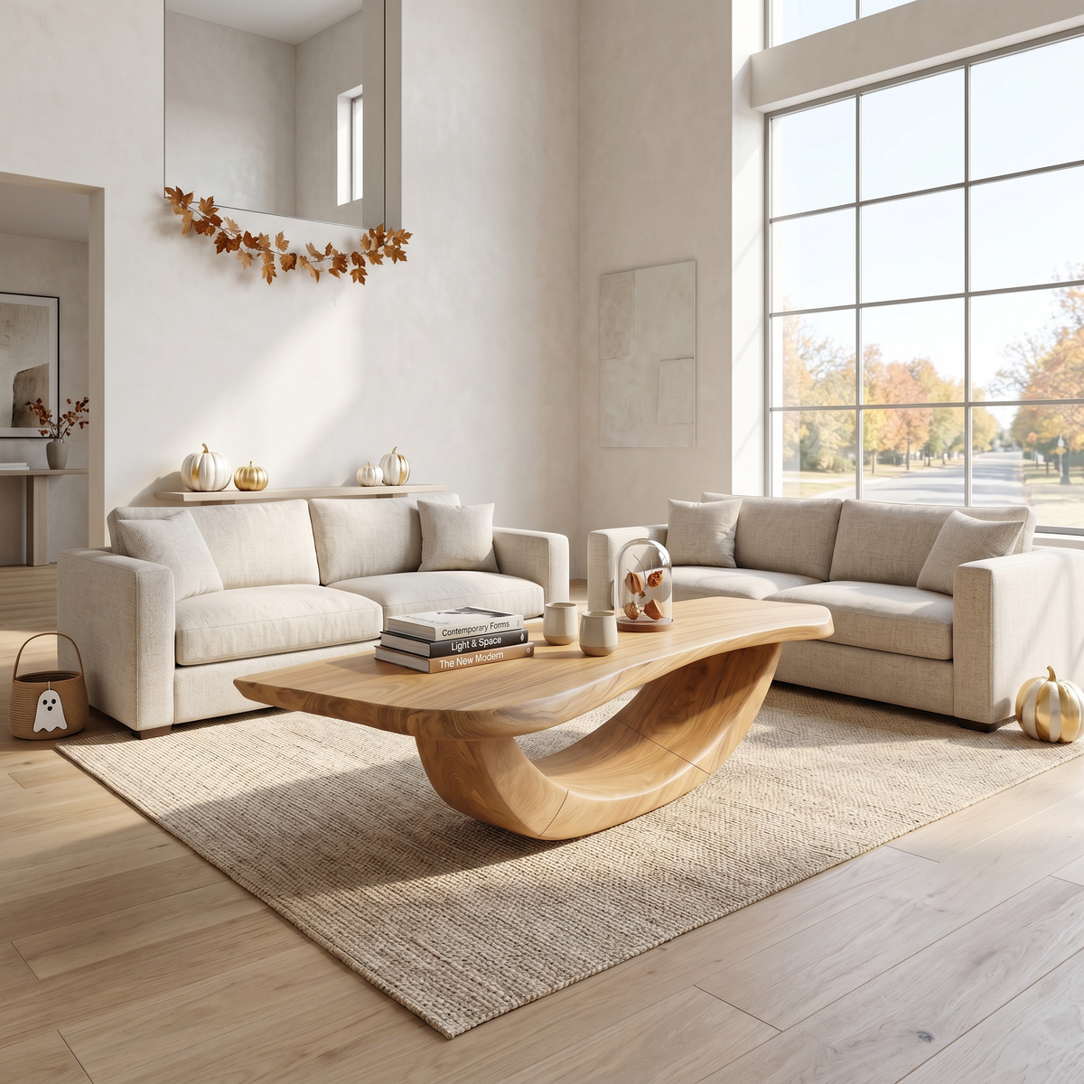 Farmhouse Live Edge Solid Wood Coffee Table with Rustic Finish in Oak finish