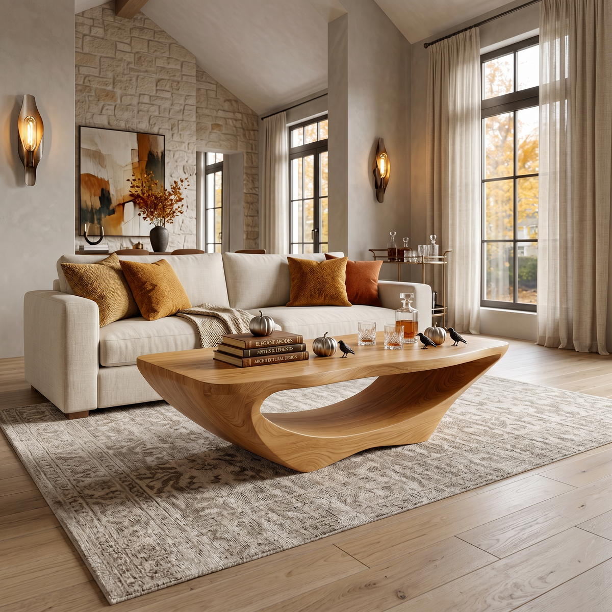 Farmhouse Live Edge Solid Wood Coffee Table with Clean Lines in Oak finish