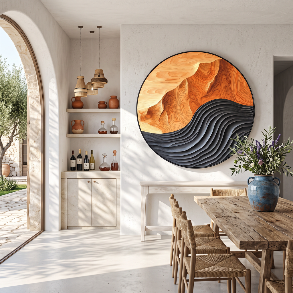 Hand-Carved Solid Hardwood Wave Wall Sculpture, Mid-Century Style - view 2