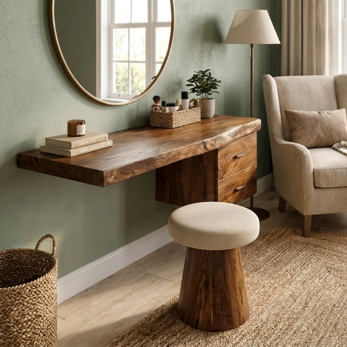 Floating Solid Wood Dressing Table with Drawer for Bedroom - view 7
