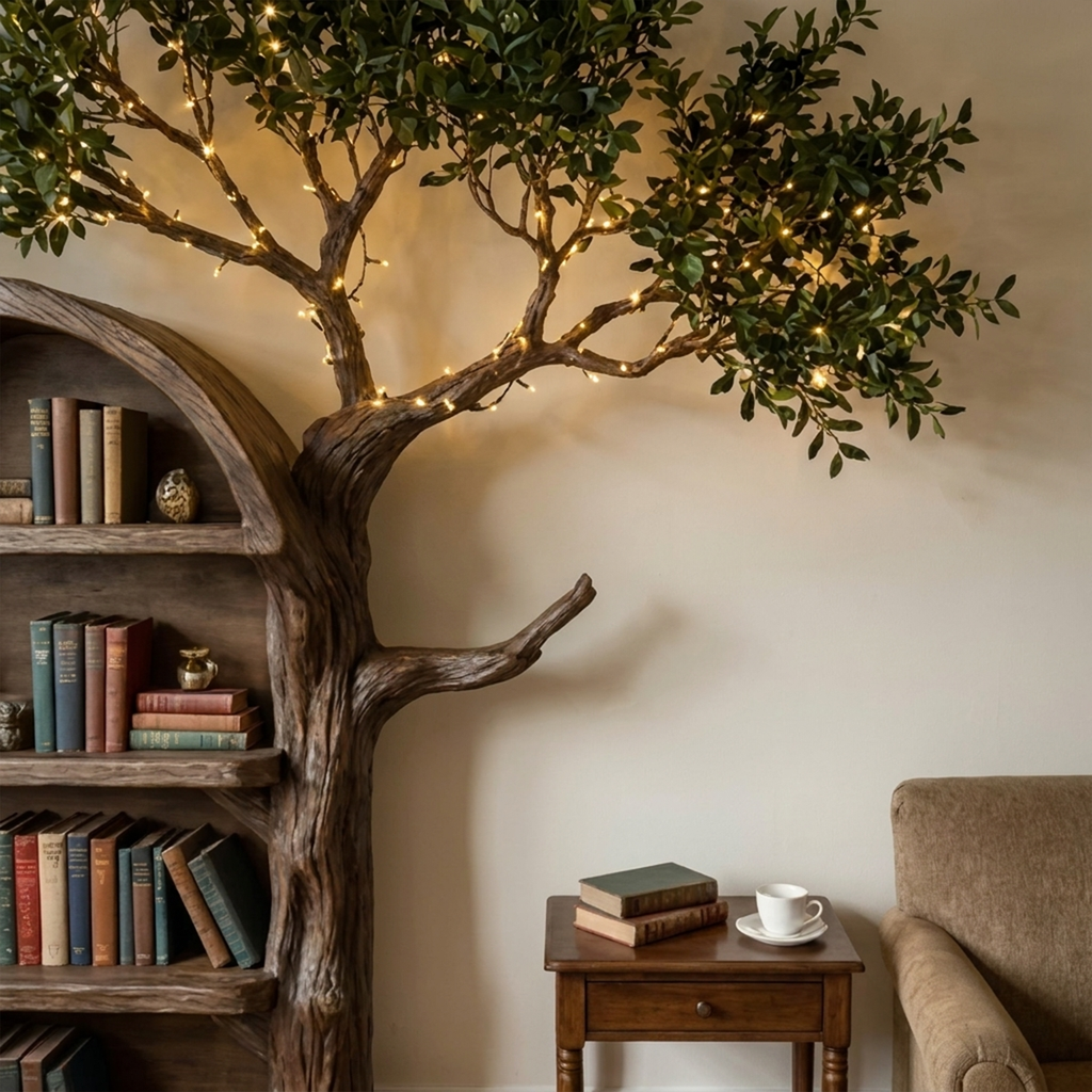 Rustic Tree Branch Wall Bookshelf with Hidden Brackets - view 3