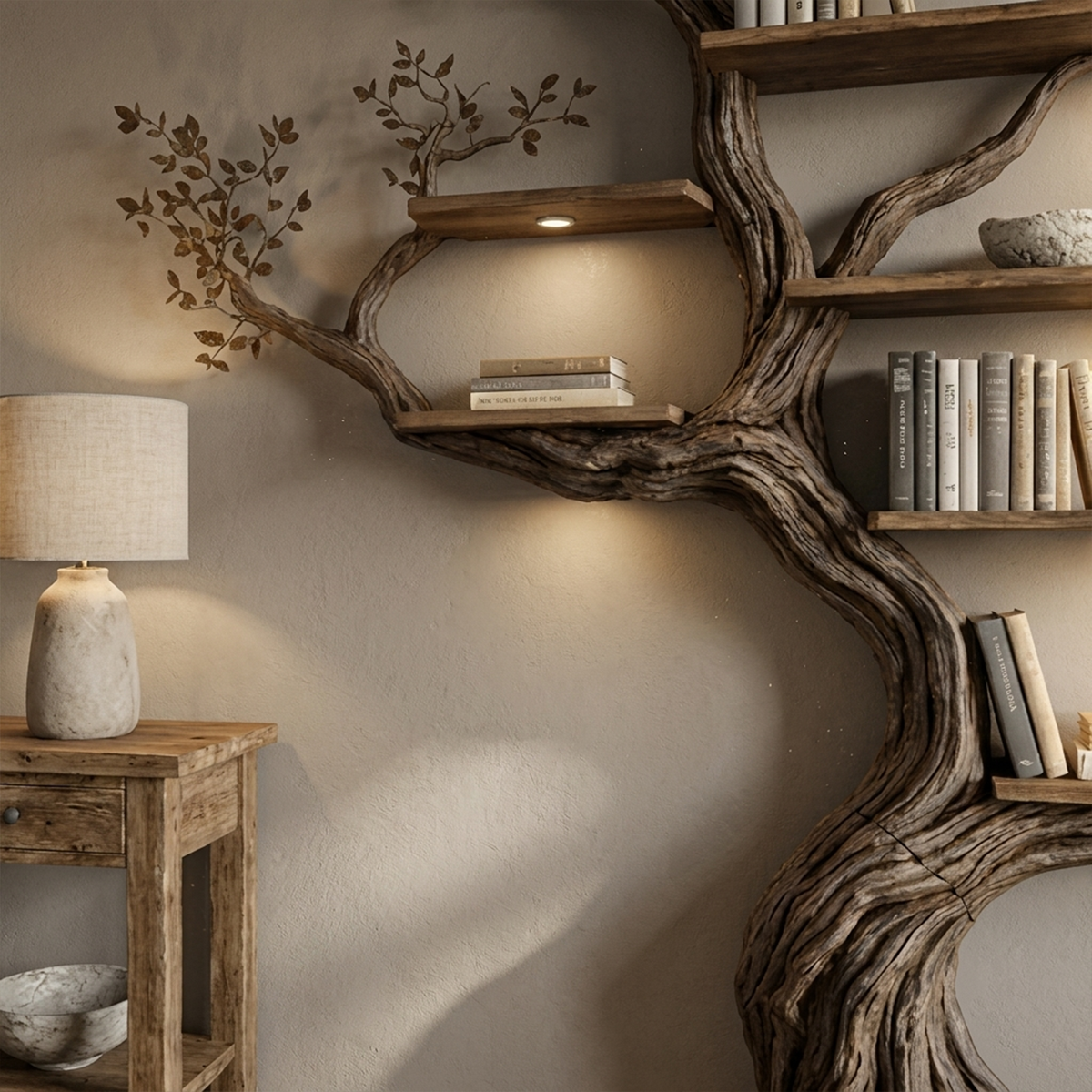Modern Organic Tree Branch Bookshelf, Flowing Wall Feature - view 3