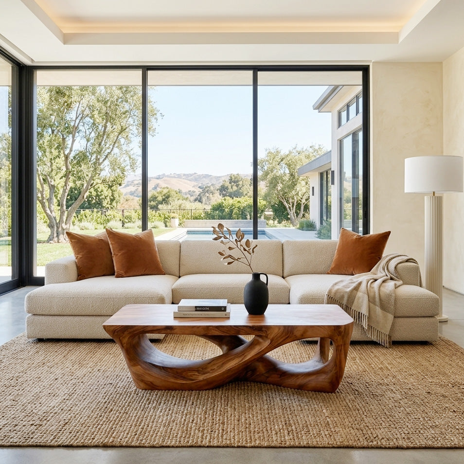 Minimalist Solid Wood Coffee Table with Open Sculpted Base - view 7