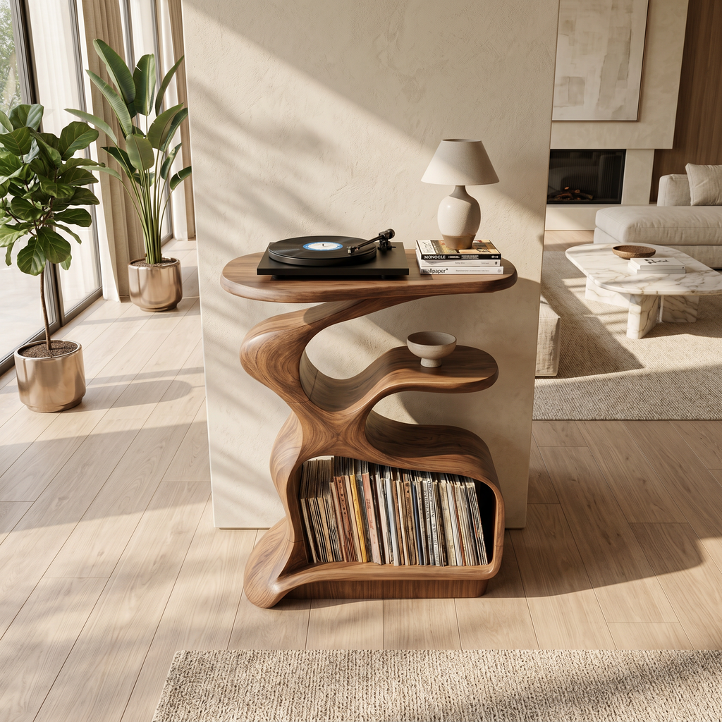 Mid-Century Solid Wood Record Player Stand for Living Room - view 2