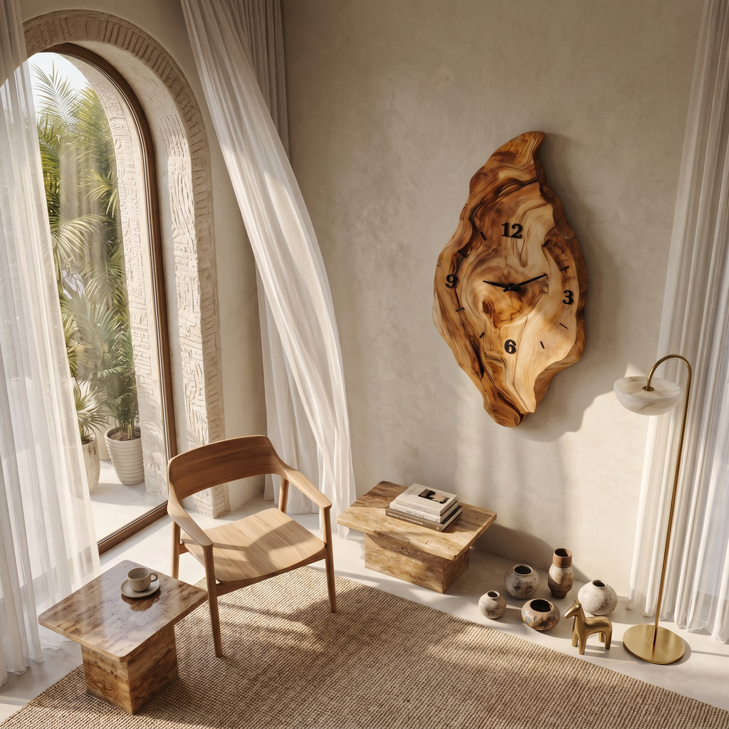 Rustic Live Edge Solid Wood Wall Clock for Bedroom Walls - view 2