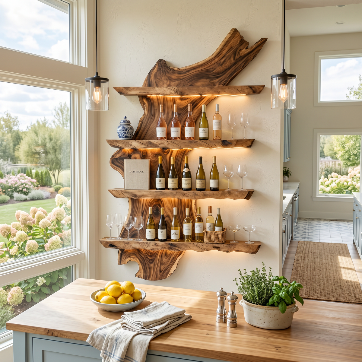Monkey Pod Wood Wall Wine Rack in Mid-Century Style - view 2