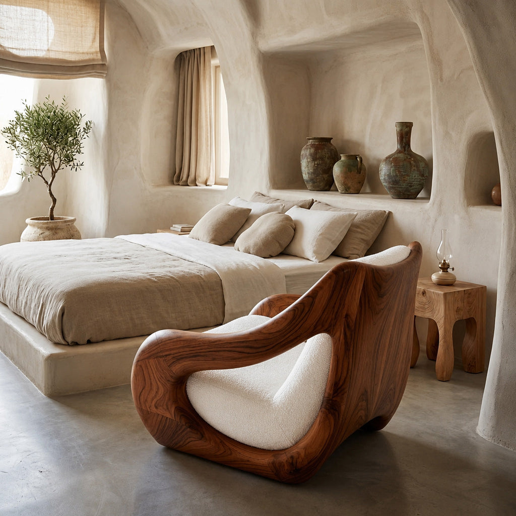 Sculptural Carved Solid Wood Accent Chair with Fluid Form - view 3