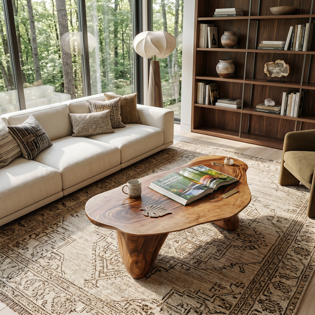 Handcrafted Solid Wood Low Coffee Table with Oil and Wax Finish - view 2