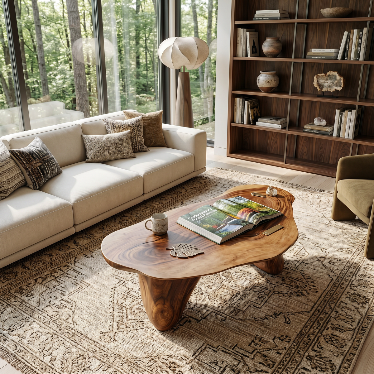 Handcrafted Solid Wood Low Coffee Table with Oil and Wax Finish - view 2