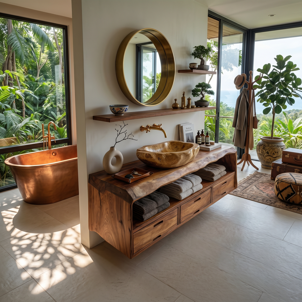 Farmhouse Floating Live Edge Bathroom Vanity in Solid Wood - view 2
