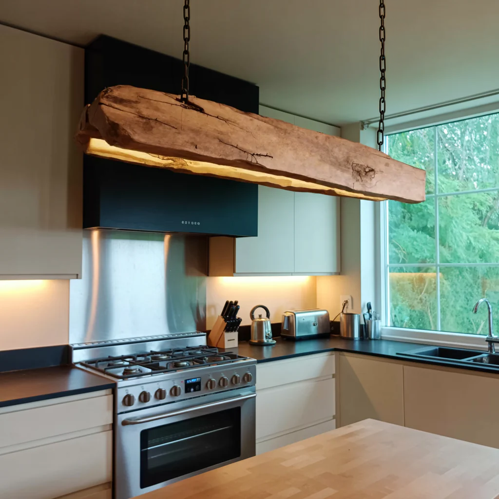 Rustic Solid Wood Log Beam Pendant Light for Kitchen Island - view 2