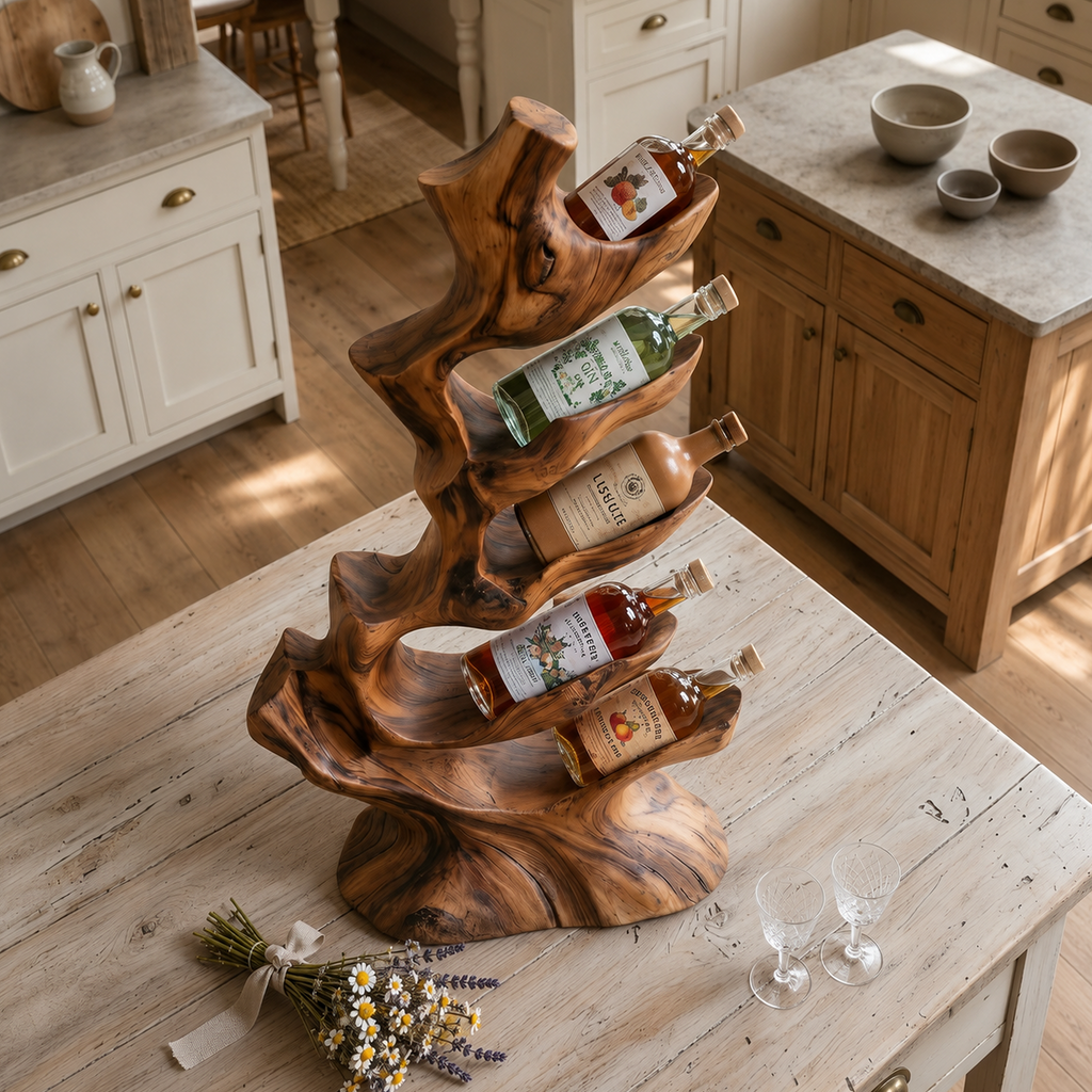 Freestanding Monkeypod Wood Wine Stand for Counter or Floor - view 2