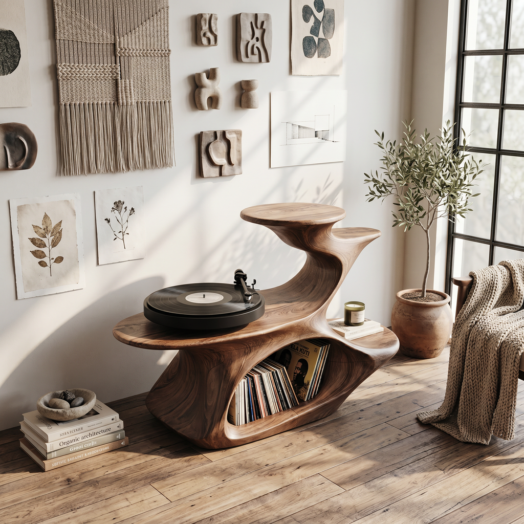 Live Edge Solid Wood Record Player Stand for Vinyl Collection - view 2