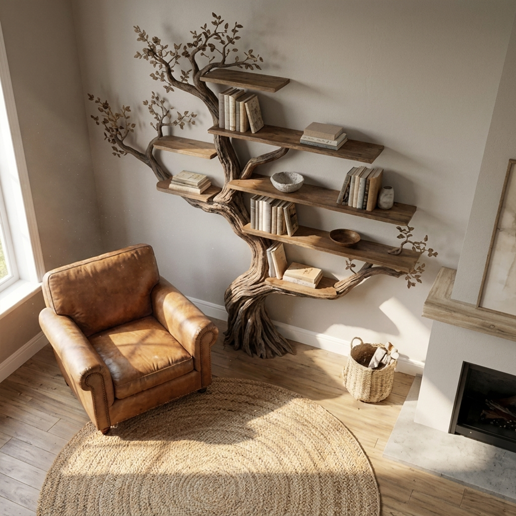 Modern Organic Tree Branch Bookshelf, Flowing Wall Feature - view 2