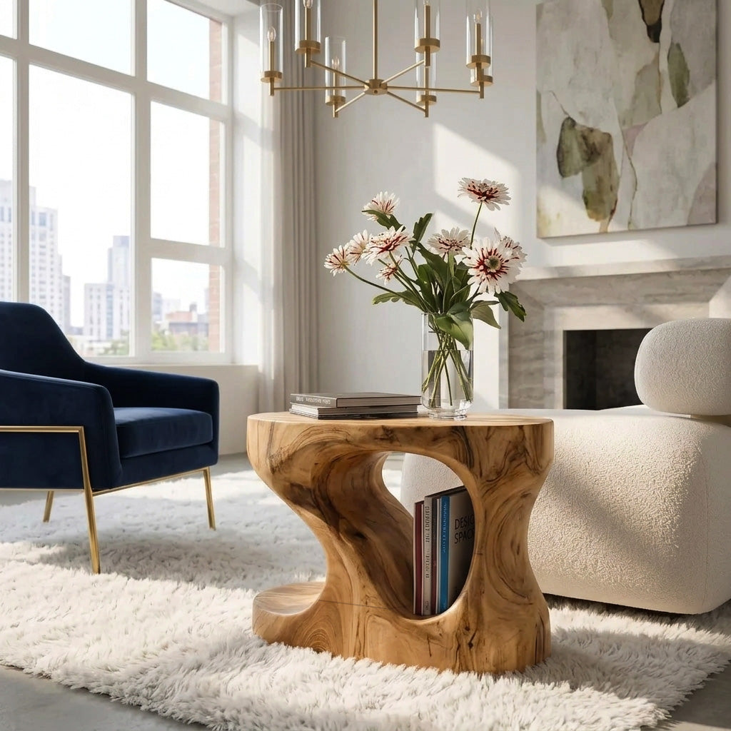 Organic Solid Wood Side Table with Open Cut-Out Center - view 3