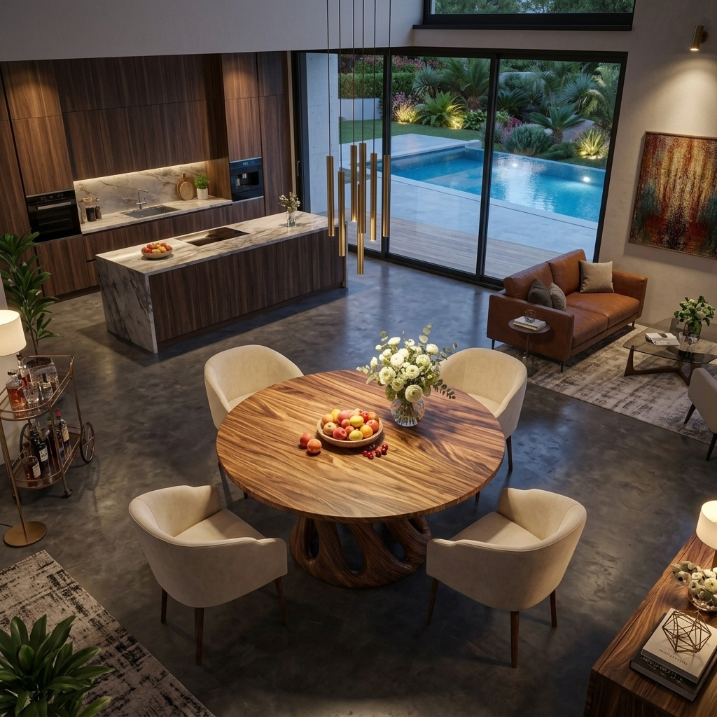 Solid Wood Round Dining Table with Intertwined Sculptural Pedestal - view 3