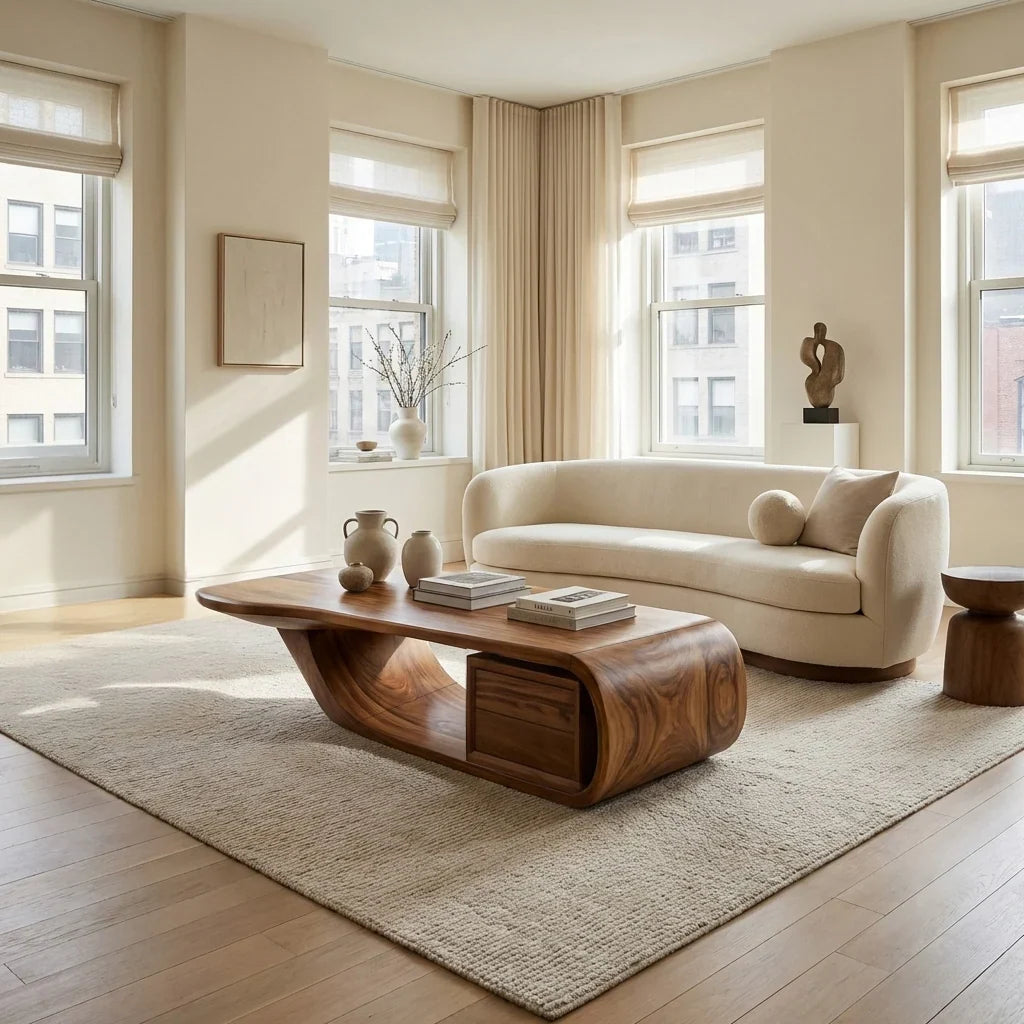 Modern Sculptural Wood Coffee Table with Curved Silhouette - view 8