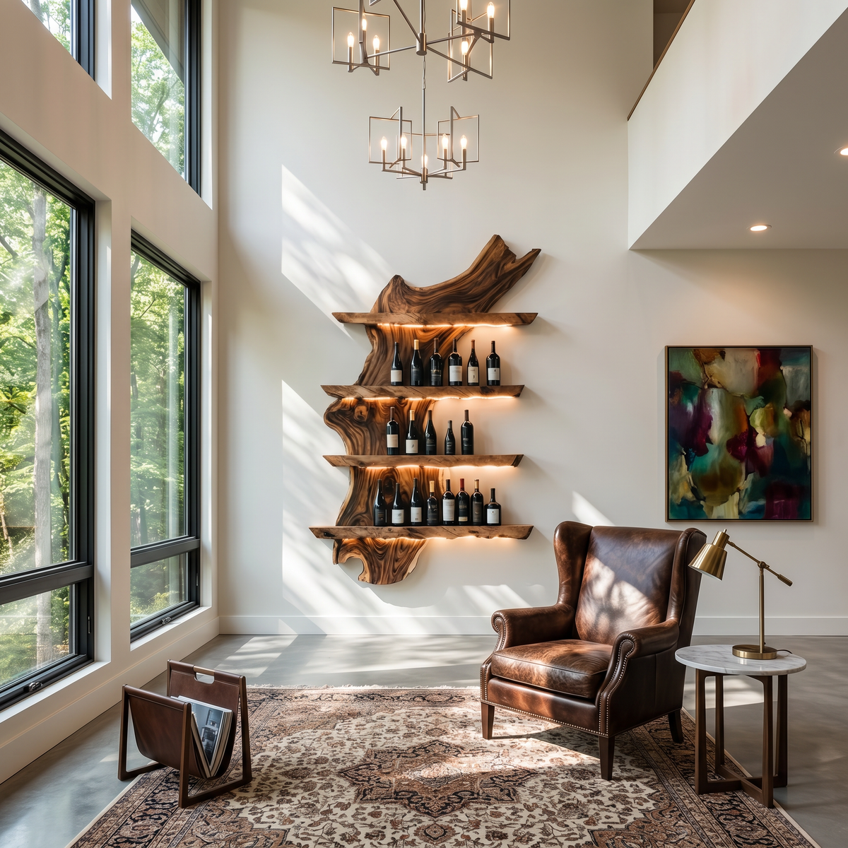 Monkey Pod Wood Wall Wine Rack in Mid-Century Style - view 3