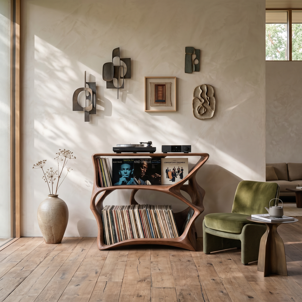 Farmhouse Natural Wood Record Stand for Cozy Living Rooms - view 3