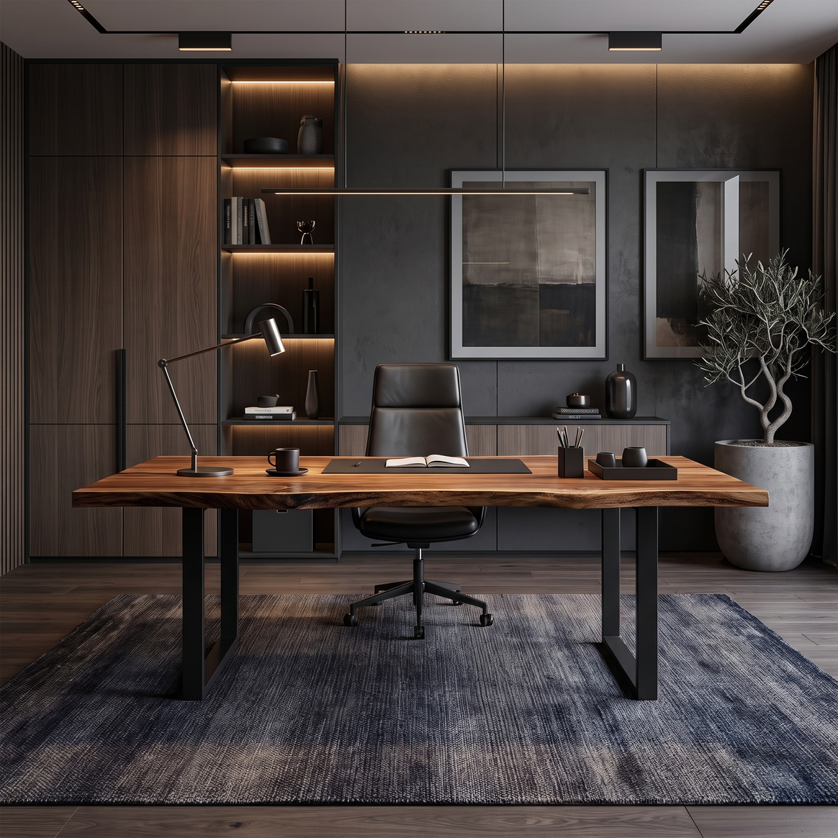 Monkey Pod Live Edge Desk with Mid-Century Base for Home Office - view 3