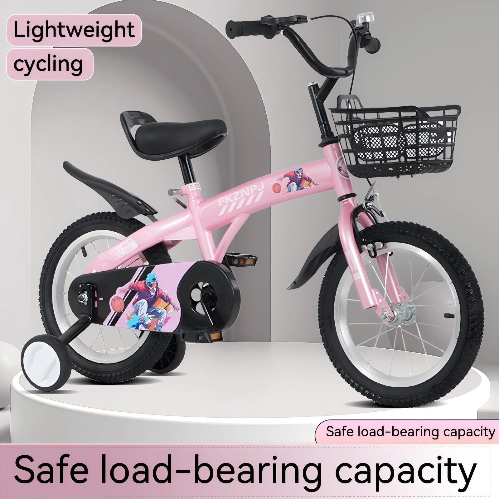 Baprem 18" Girls Bike for 5-9 Years Old Kids, Cute Kids Bike with Training Wheels, Steel Frame Sporty Children Bicycle, Pink