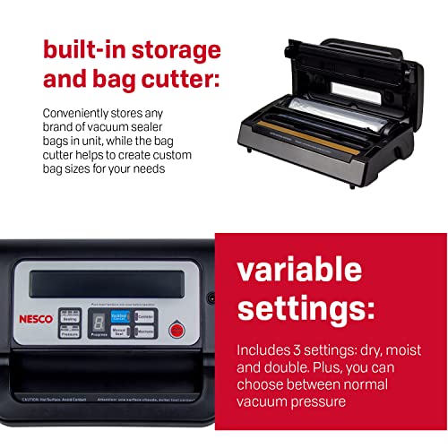 Nesco Deluxe Food VS-12 Vacuum Sealer 130 Watts Kit Bags & Viewing Lid
