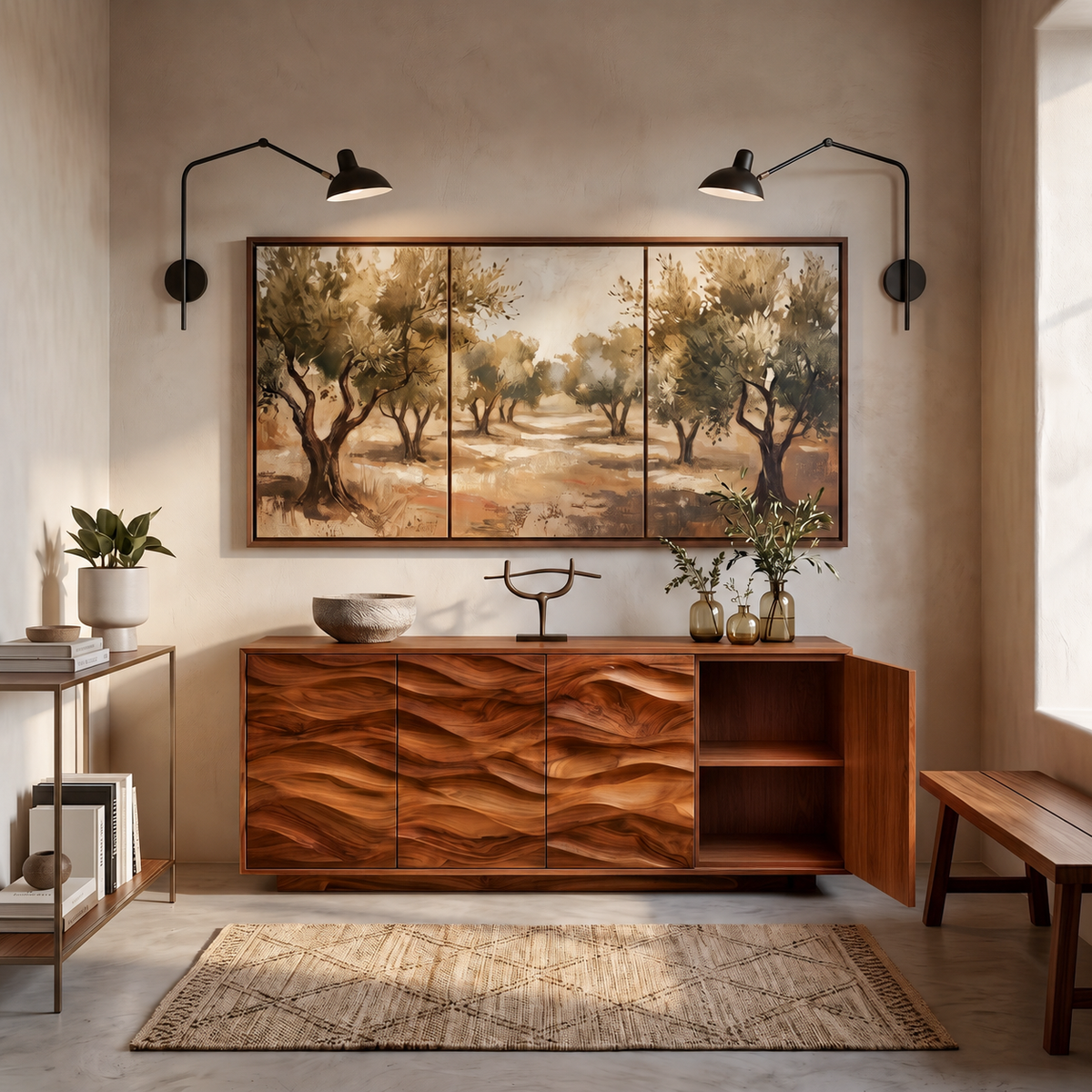 Minimalist Solid Wood Sideboard with Wave-Carved Doors - view 4