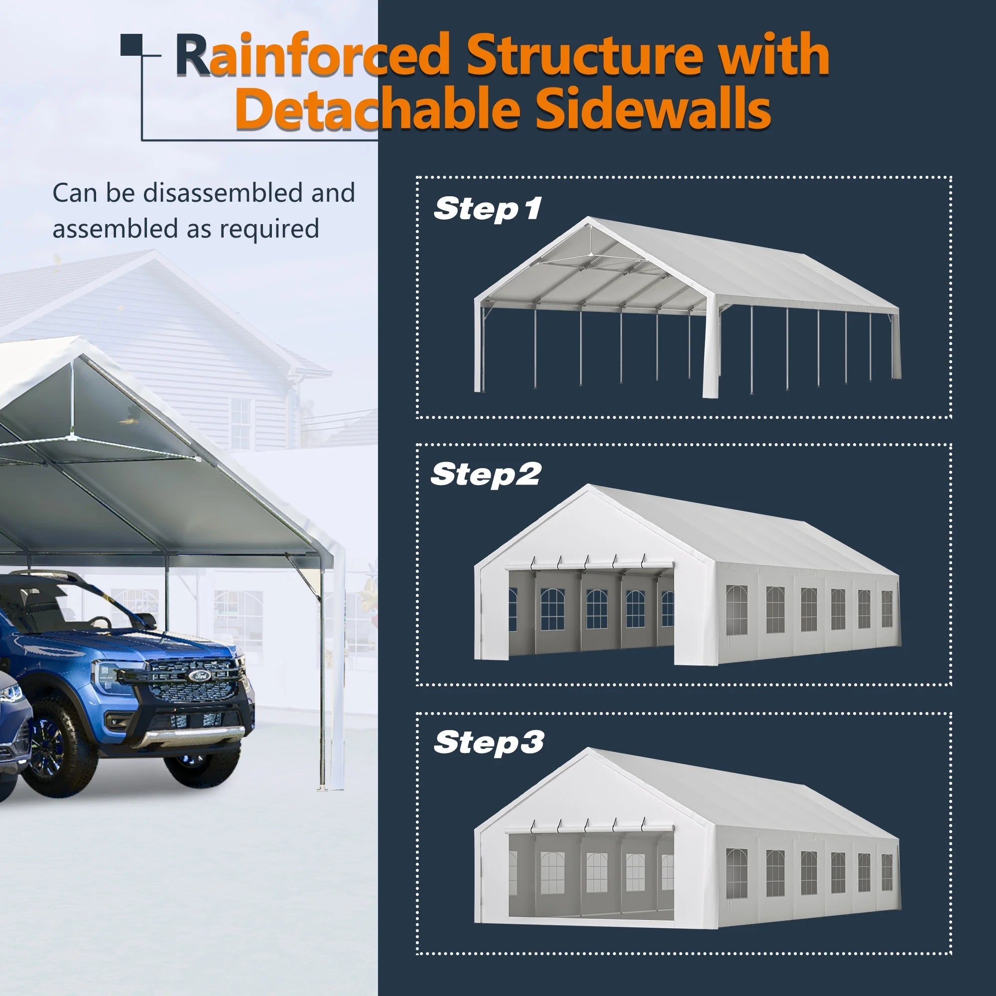 20x40 FT Heavy-Duty Party Tent with 3 Storage Bags - Large Waterproof Wedding Event Shelter for Removable Sidewalls & Zipper Door - Outdoor Commercial Tent for Parties Carport Camping BBQ Garden