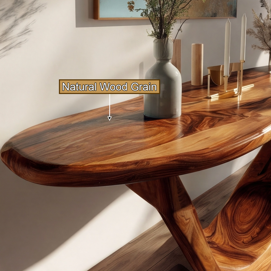 Solid Hardwood Console Table with Open Geometric Sculpted Base - view 10