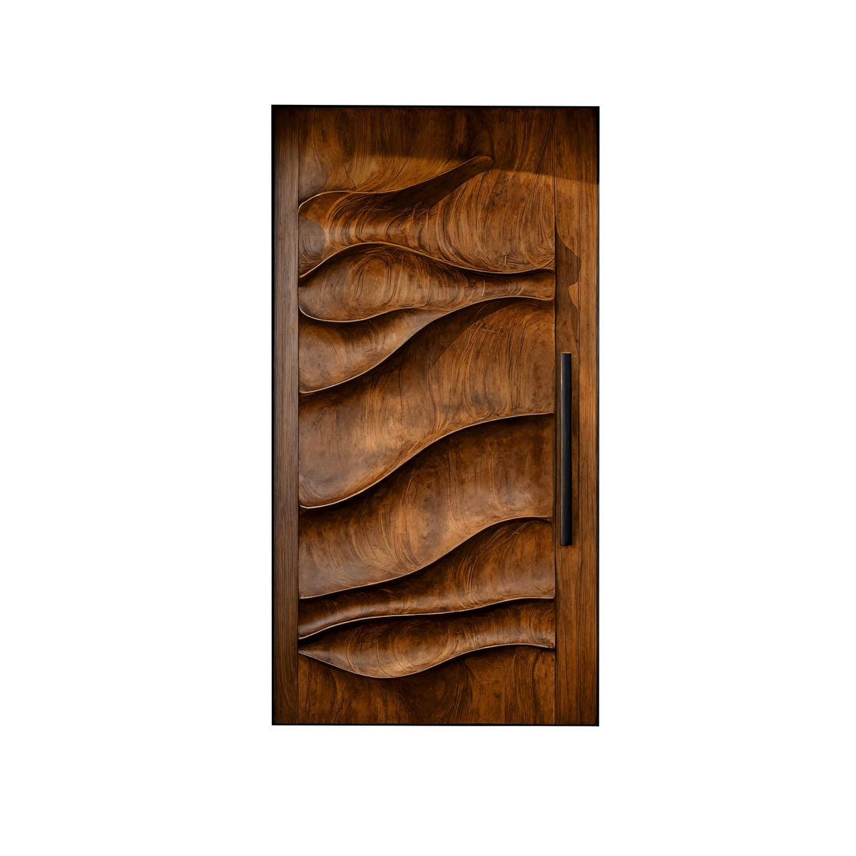 Sculpted Solid Hardwood Single Door with Wave Carving in Brown finish