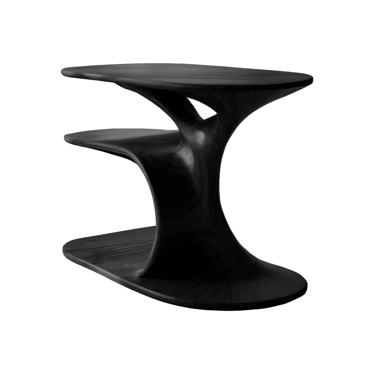 Fluid Form Solid Wood Record Player Stand with Vinyl Storage in Black finish