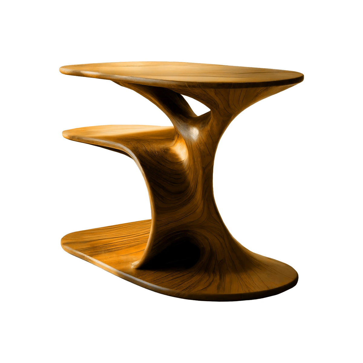 Fluid Form Solid Wood Record Player Stand with Vinyl Storage in Teak finish