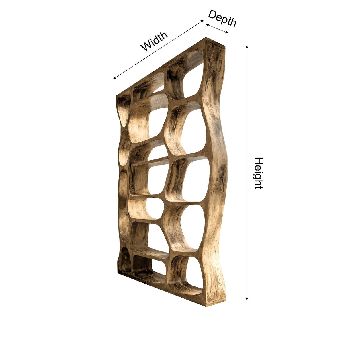 Sculpted Solid Hardwood Room Divider Bookshelf with Carved Openings - view 2