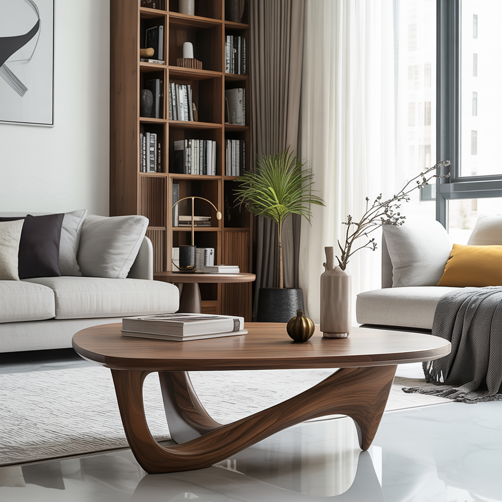 Hardwood Organic Modern Coffee Table with Rounded Top and Curved Base - view 2