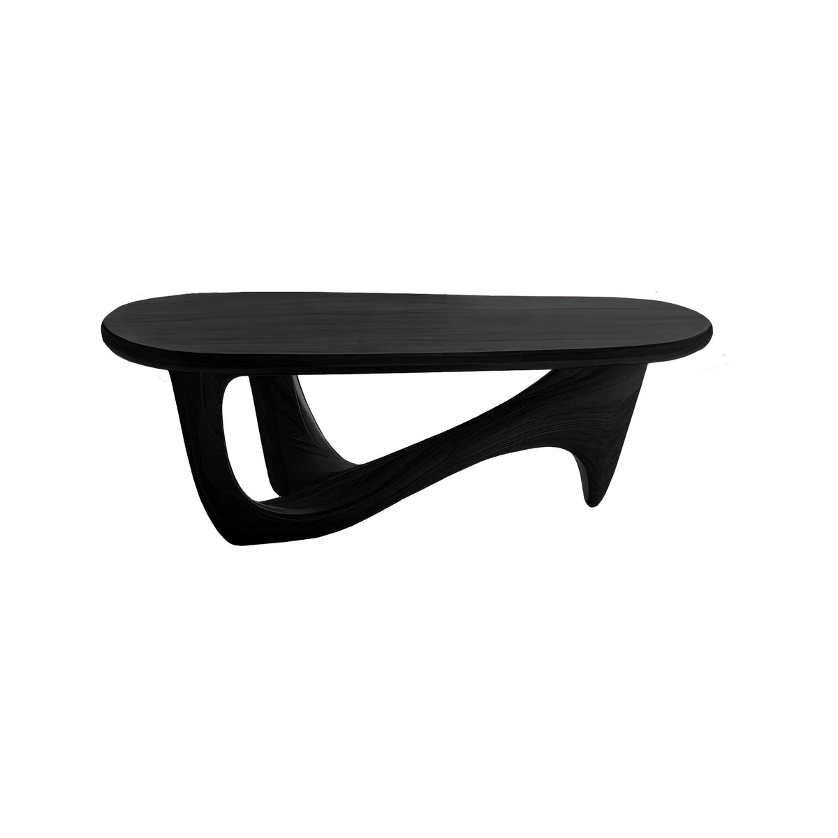 Hardwood Organic Modern Coffee Table with Rounded Top and Curved Base in Black finish