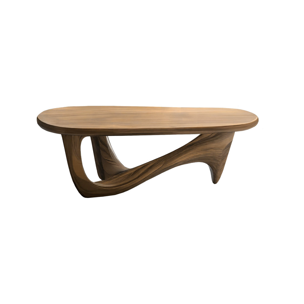Hardwood Organic Modern Coffee Table with Rounded Top and Curved Base in Natural Oak finish