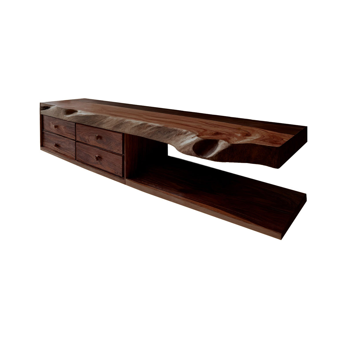 Coastal Live Edge Hardwood Floating Vanity with Drawers and Shelf in Dark Walnut finish