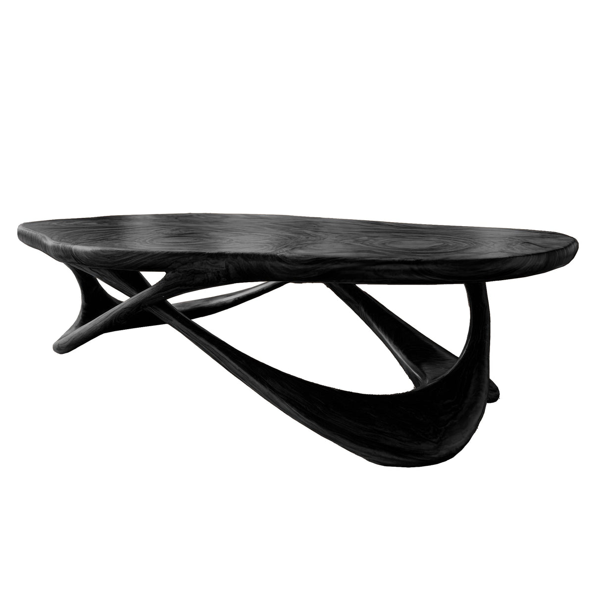 Live Edge Solid Wood Coffee Table with Interwoven Sculptural Base in Black finish