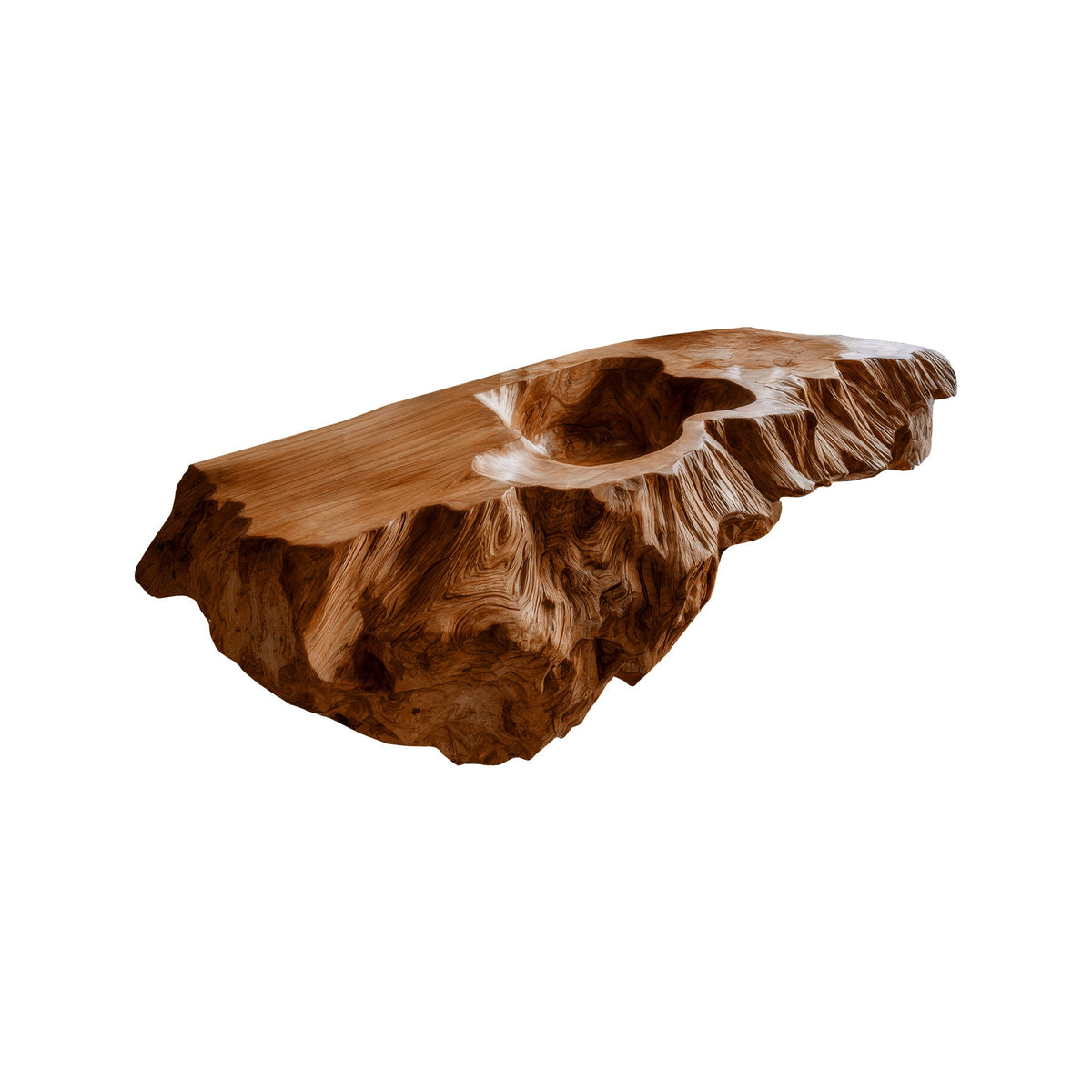 Carved Solid Hardwood Floating Bathroom Vanity with Integrated Sink in Brown finish