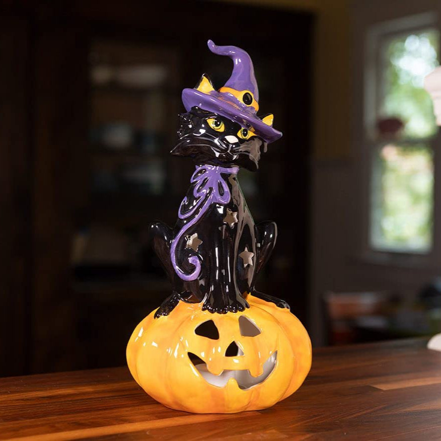 Black Cat on Pumpkin Candle House