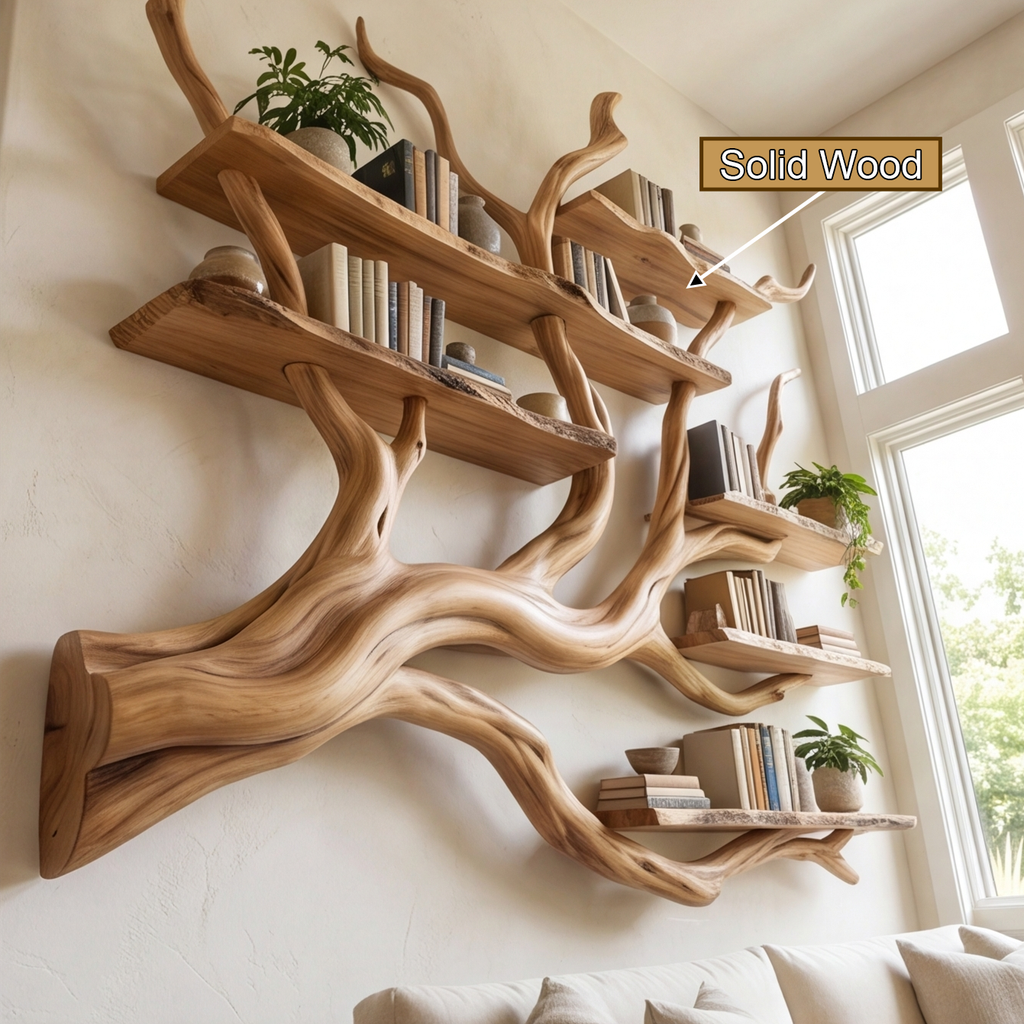Solid Hardwood Floating Tree Bookshelf with Branching Canopy - view 11