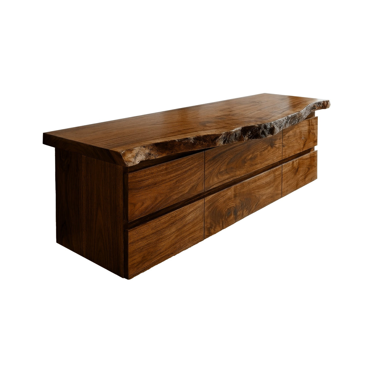 Live Edge Solid Hardwood Floating Bathroom Vanity with Drawers in Brown finish