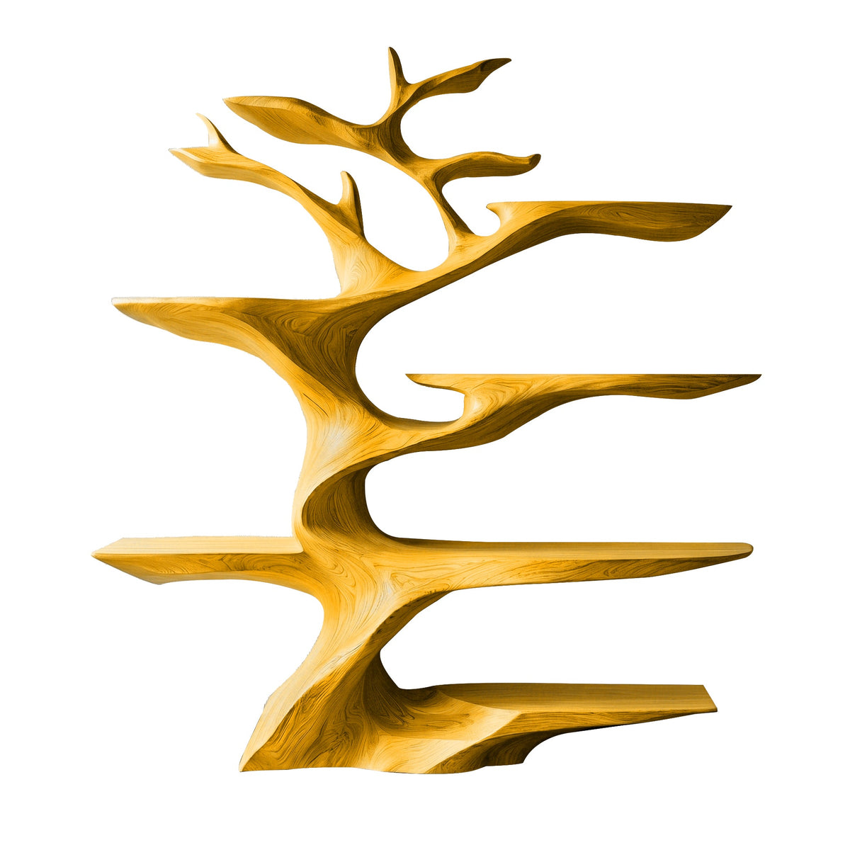 Sculptural Solid Hardwood Tree Wine Rack with Ambient Lighting in Teak finish