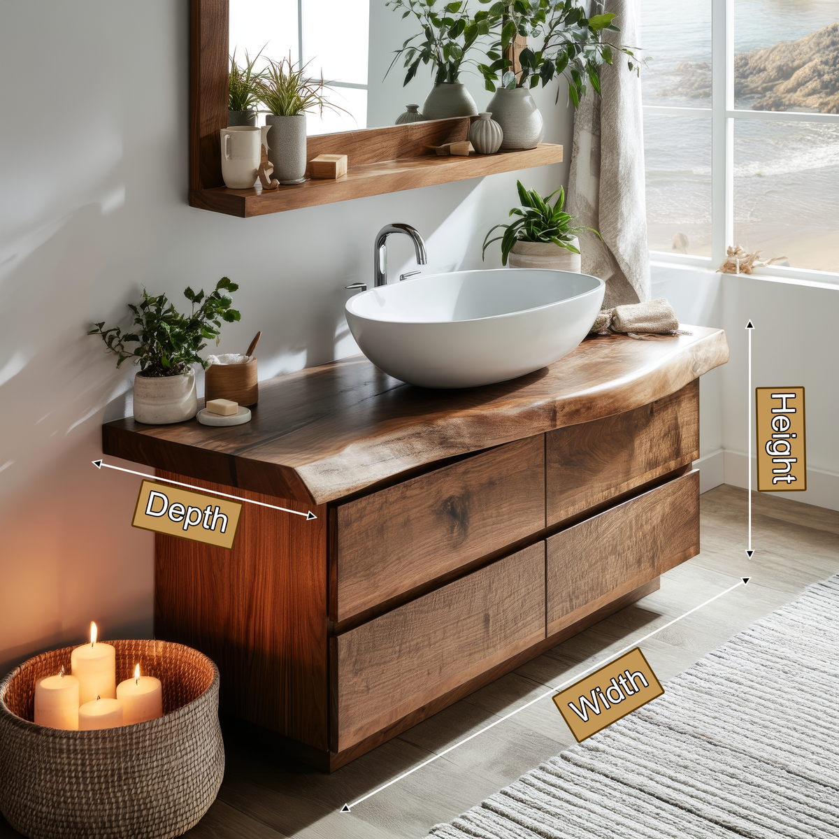 Solid Wood Freestanding Bathroom Vanity with Handle-Less Drawers - view 2
