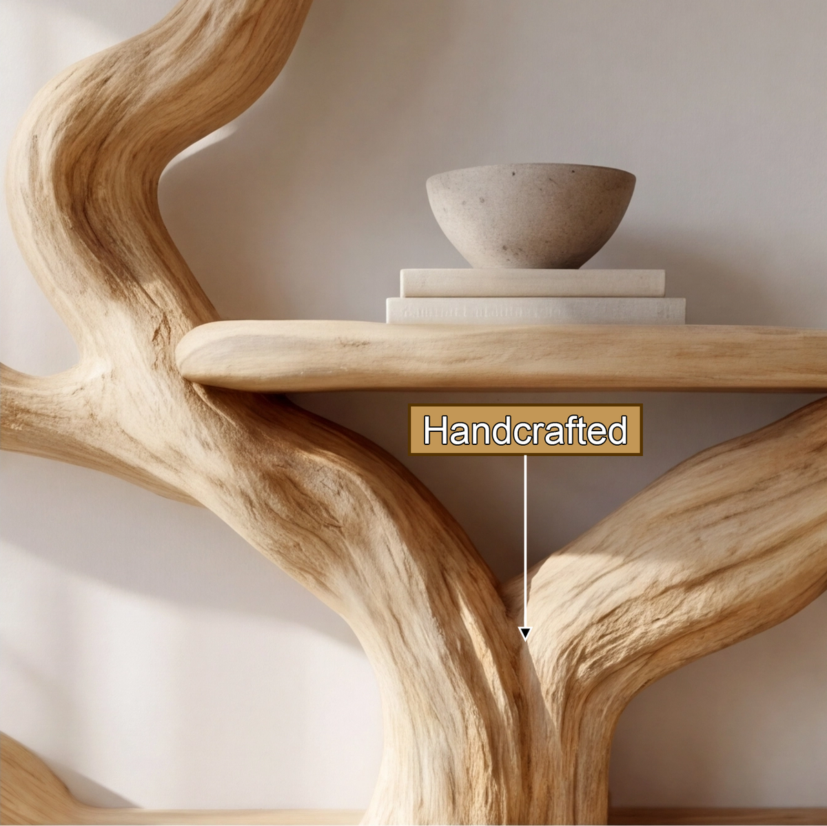 Sculpted Solid Wood Tree Bookshelf with Wall-Spanning Branch Shelves - view 3