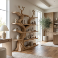 Sculpted Solid Wood Tree Bookshelf with Wall-Spanning Branch Shelves in Natural Oak finish