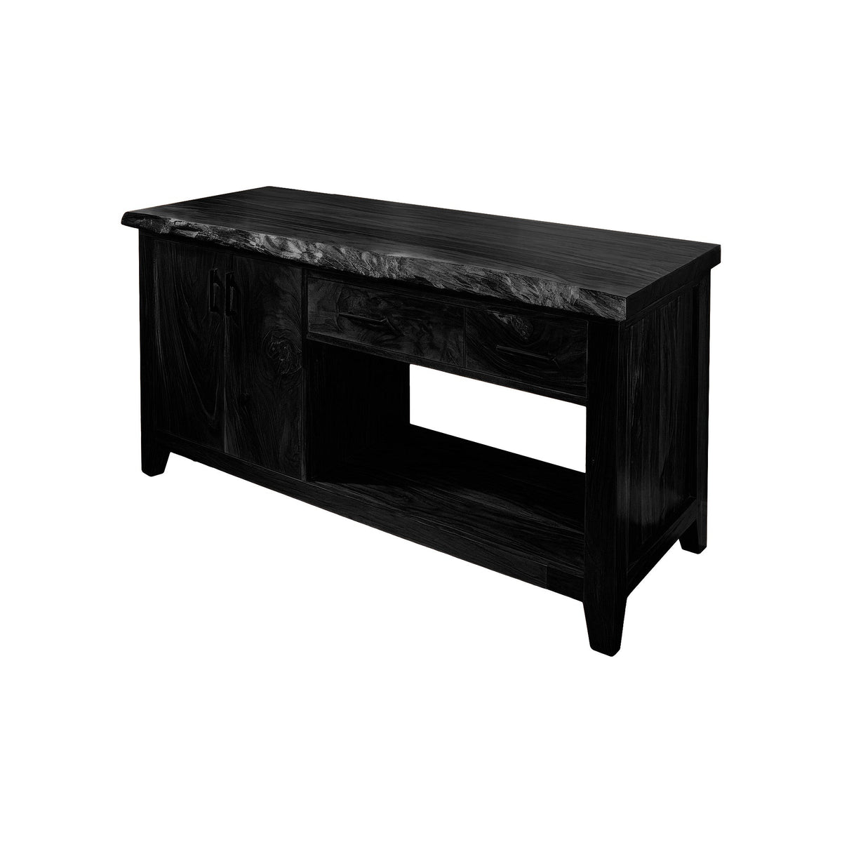 Live Edge Solid Hardwood Freestanding Bathroom Vanity with Cabinet in Black finish
